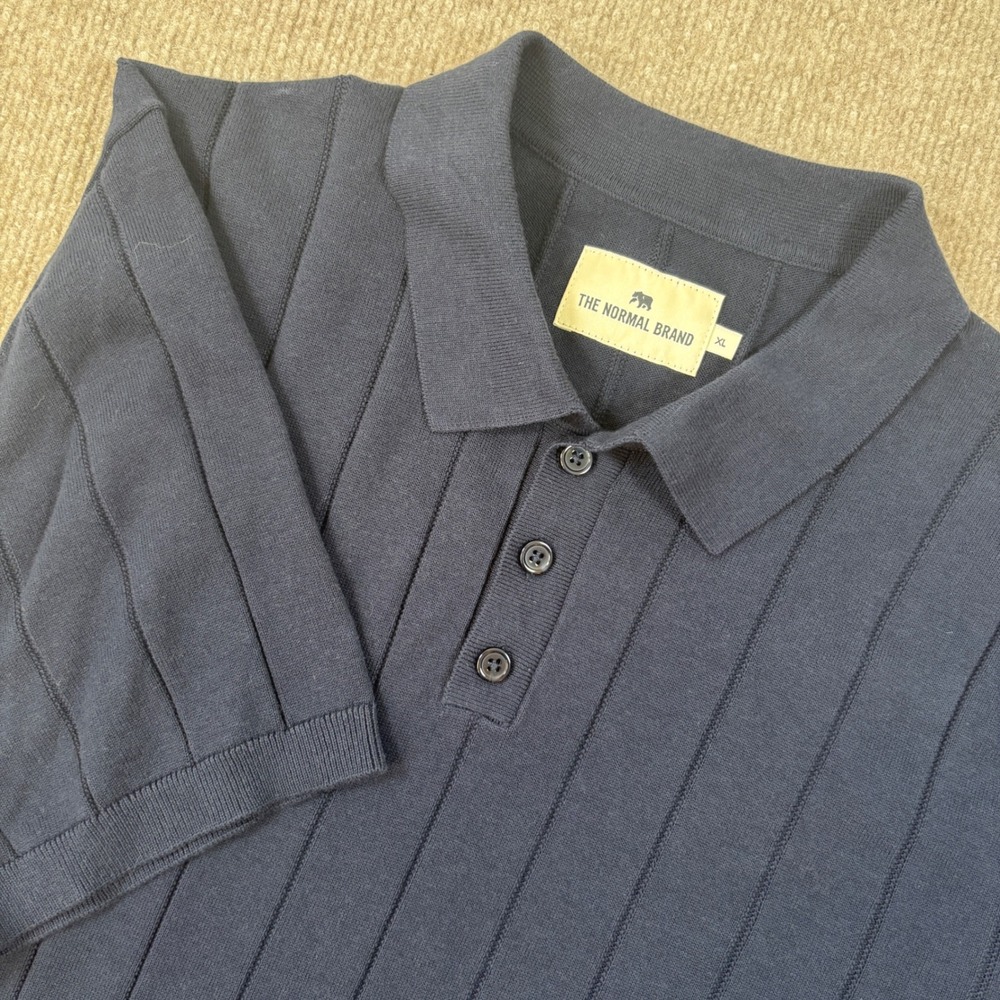 The Normal Brand Navy Robles Rib Stitch Polo Men's Size XL NWT